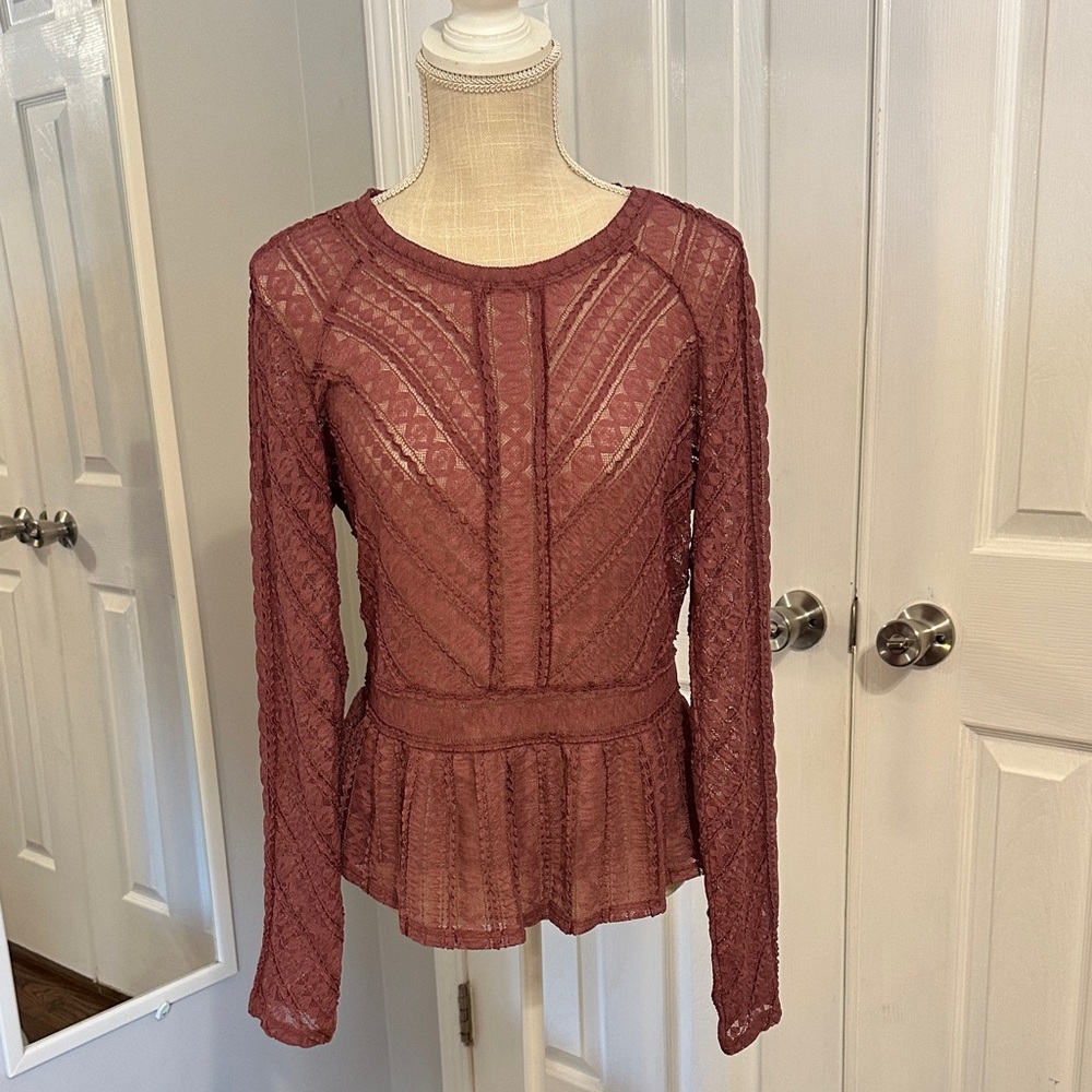 BCBG Elegant Lace Peplum Top